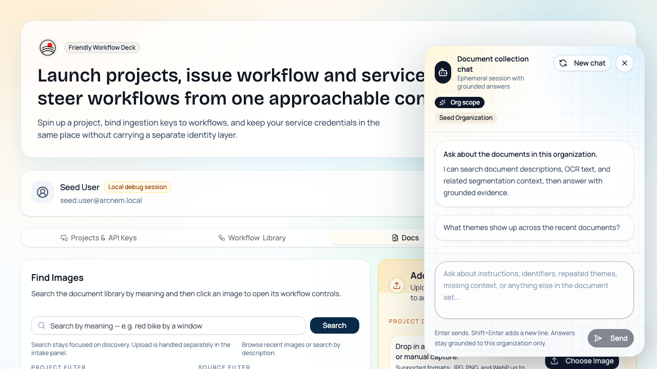 Docs tab with collection chat open and grounded sources