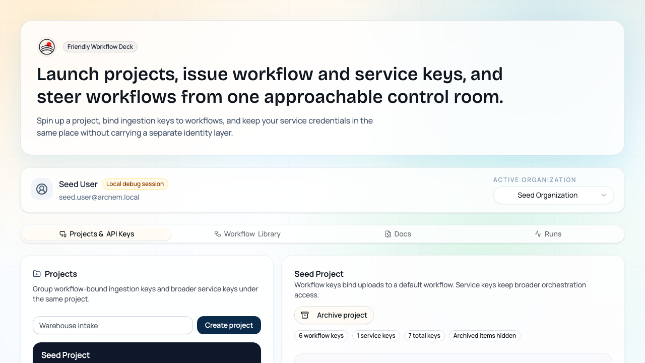 Dashboard — projects and API keys