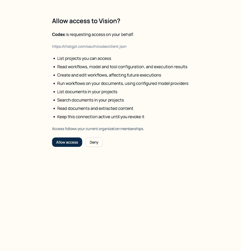 OAuth consent screen showing Codex and the requested permissions